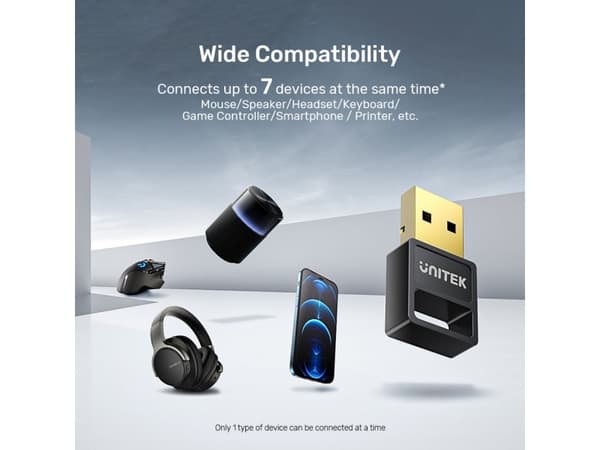 Unitek - Nätverksadapter - USB - Bluetooth 5.3 EDR - svart