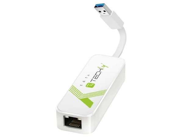 Techly IDATA USB-ETGIGA-3A, Koblet med ledninger (ikke trådløs), USB, Ethernet, 5000 Mbit/s, Hvit Hvit