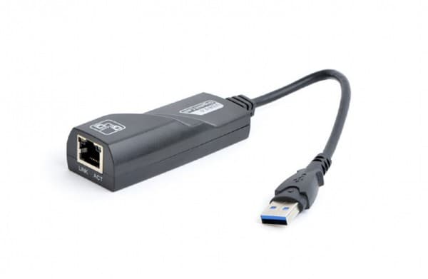 Gembird NIC-U3-02, Koblet med ledninger (ikke trådløs), USB, Ethernet, 1000 Mbit/s, Sort Sort