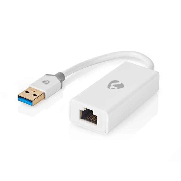 Nedis USB-nettverkskort | USB 3.2 Gen 1 | 1 Gbps | USB-A Han | RJ45 Hun | 0.20 m | Rund | Gull belagt | Bare kobber | Hvit | Boks