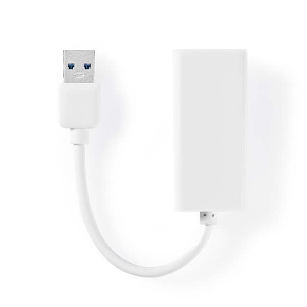 Nedis USB-nettverkskort | USB 3.2 Gen 1 | 1 Gbps | USB-A Han | RJ45 Hun | 0.20 m | Rund | Nikkel belagt | Bare kobber | Hvit | Boks Hvit