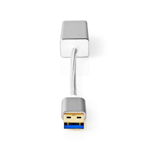 Nedis USB-nätverkskort | USB 3.2 Gen 1 | 1 Gbps | USB-A Hane | RJ45 Hona | 0.20 m | Rund | Guldplaterad | Bar koppar | Silver | Kartong med täckt föns