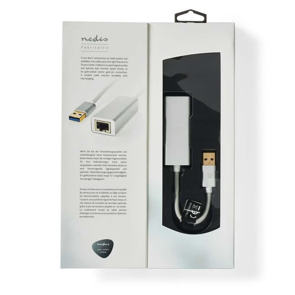 Nedis USB-nätverkskort | USB 3.2 Gen 1 | 1 Gbps | USB-A Hane | RJ45 Hona | 0.20 m | Rund | Guldplaterad | Bar koppar | Silver | Kartong med täckt föns