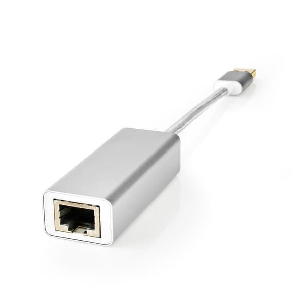 Nedis USB-nätverkskort | USB 3.2 Gen 1 | 1 Gbps | USB-A Hane | RJ45 Hona | 0.20 m | Rund | Guldplaterad | Bar koppar | Silver | Kartong med täckt föns Vit