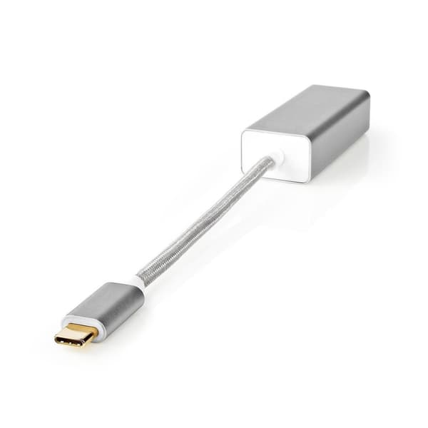 Nedis USB-nettverkskort | USB 3.2 Gen 1 | 1 Gbps | USB-C™ Hann | RJ45 Hun | 0.20 m | Rund | Gull belagt | Fortinnet Kobber | Sølv | Deksel Vindusboks