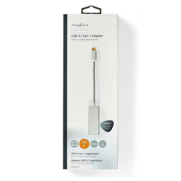 Nedis USB-nettverkskort | USB 3.2 Gen 1 | 1 Gbps | USB-C™ Hann | RJ45 Hun | 0.20 m | Rund | Gull belagt | Fortinnet Kobber | Sølv | Deksel Vindusboks
