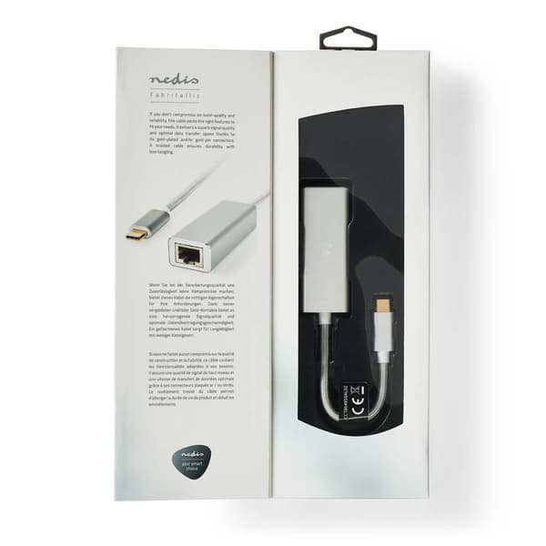 Nedis USB-nettverkskort | USB 3.2 Gen 1 | 1 Gbps | USB-C™ Hann | RJ45 Hun | 0.20 m | Rund | Gull belagt | Fortinnet Kobber | Sølv | Deksel Vindusboks