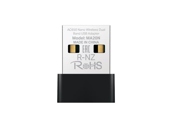 Mercusys MA20N, Trådlös, USB Type-A, WLAN, Wi-Fi 5 (802.11ac), 650 Mbit/s, Svart, Metallisk