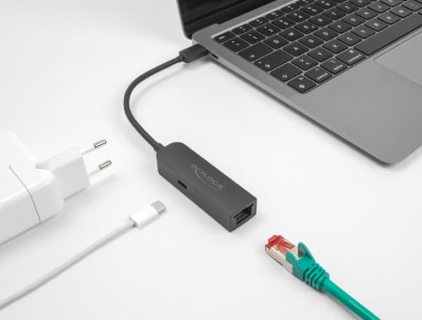 DeLOCK USB Type-C Adapter to 2.5 Gigabit LAN with Power Delivery 100 watt, Wired, USB Type-C, Ethernet, 5000 Mbit/s, Black