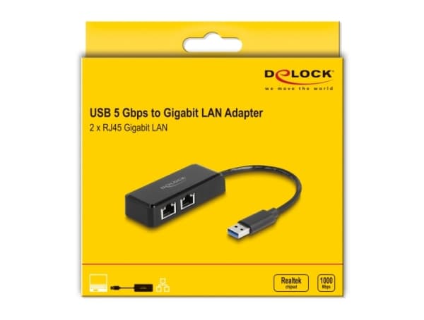Delock - Nätverksadapter - USB 3.0 - Gigabit Ethernet x 2 - svart
