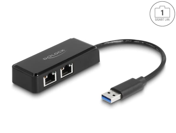 Delock - Nätverksadapter - USB 3.0 - Gigabit Ethernet x 2 - svart Svart