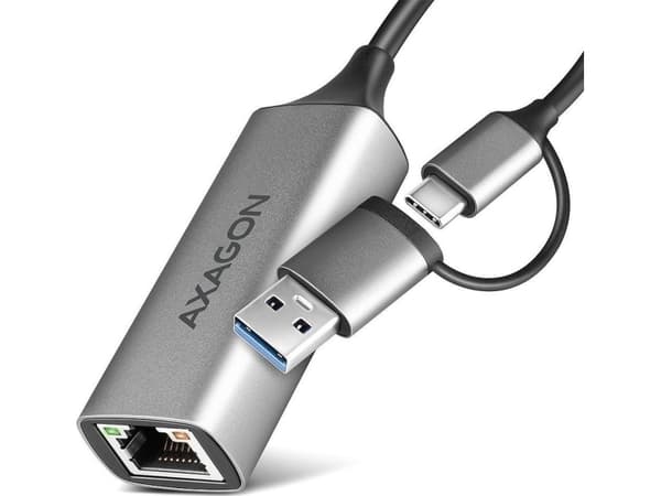 AXAGON ADE-TXCA Gigabit Ethernet Adapter, USB-C + USB-A - Titanium Grey