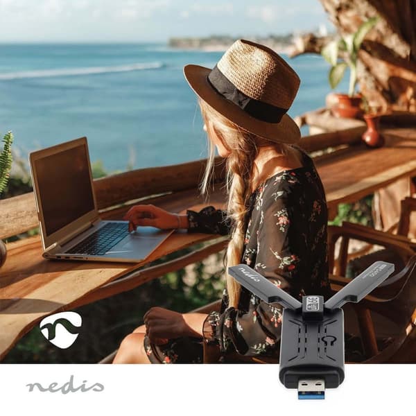 Nedis Nätverks dongle | Wi-Fi | AX5400 | 2.4/5/6 GHz (Triple Band) | USB3.0 | Wi-Fi hastighet total: 5400 Mbps | Windows 10 / Windows 11