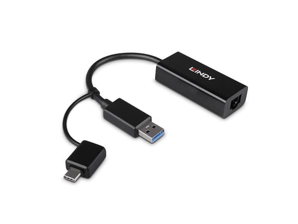 Lindy 43412, Koblet med ledninger (ikke trådløs), USB, Ethernet, 5000 Mbit/s, Sort