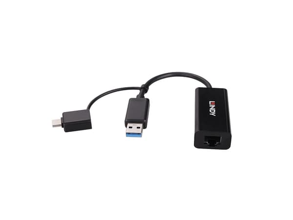 Lindy 43412, Koblet med ledninger (ikke trådløs), USB, Ethernet, 5000 Mbit/s, Sort