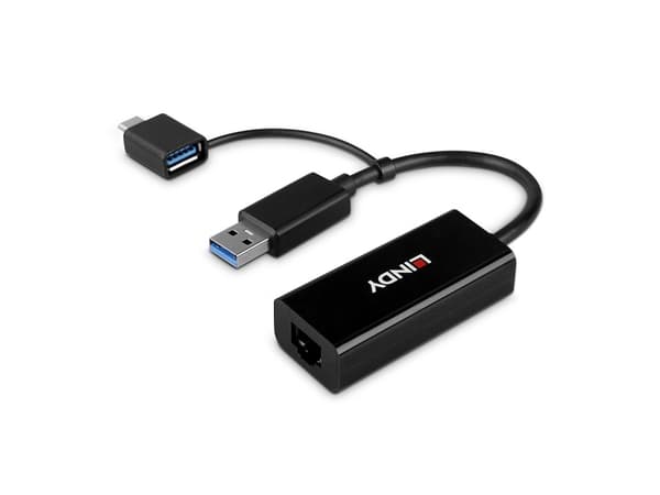 Lindy 43412, Koblet med ledninger (ikke trådløs), USB, Ethernet, 5000 Mbit/s, Sort
