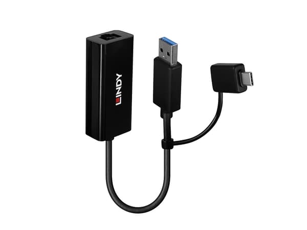 Lindy 43412, Koblet med ledninger (ikke trådløs), USB, Ethernet, 5000 Mbit/s, Sort