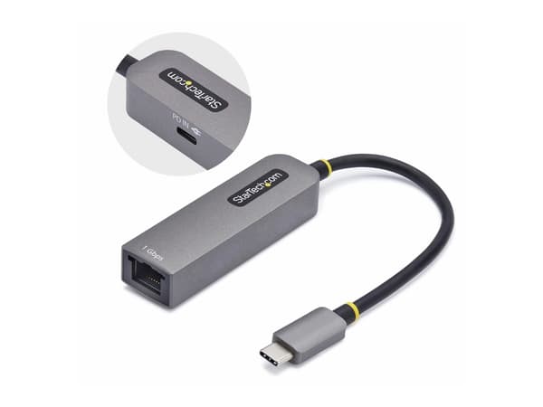 StarTech.com USB-C to Ethernet Adapter, NIC, 1Gbps - Nätverksadapter - USB-C 3.2 Gen 1 - Gigabit Ethernet + USB-C 3.2 Gen 1 - rymdgrå Grå