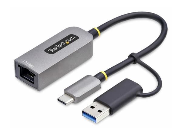 StarTech.com 2.5GbE USB-C to Ethernet Adapter with USB-A Converter - Nettverksadapter - USB-C 3.2 Gen 1 / Thunderbolt 3 - 10M/100M/1G/2,5 Gigabit Eth