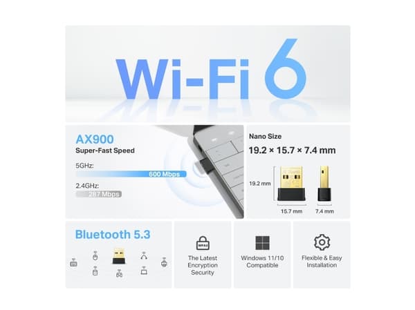 TP-Link Archer TX10UB Nano, Trådløs, USB, Bluetooth, 600 Mbit/s, Sort