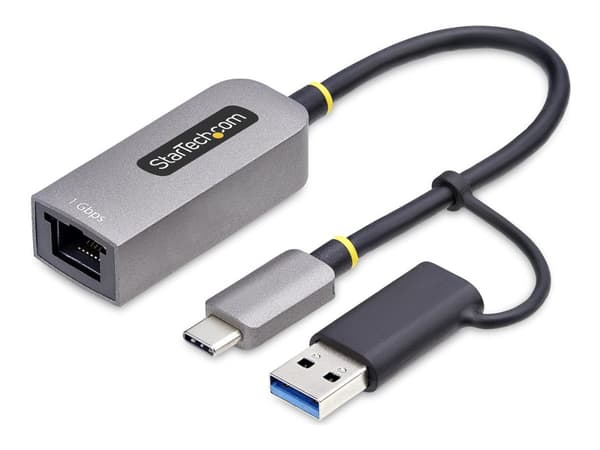 StarTech.com USB-C to Ethernet Adapter w/USB-A Adapter, Realtek RTL8153B - Nätverksadapter - USB-C 3.2 Gen 1 - Gigabit Ethernet - rymdgrå