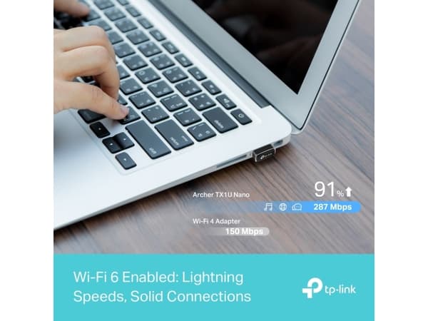 TP-Link AX300, Trådlös, USB, WLAN, Wi-Fi 6 (802.11ax), 287 Mbit/s, Svart