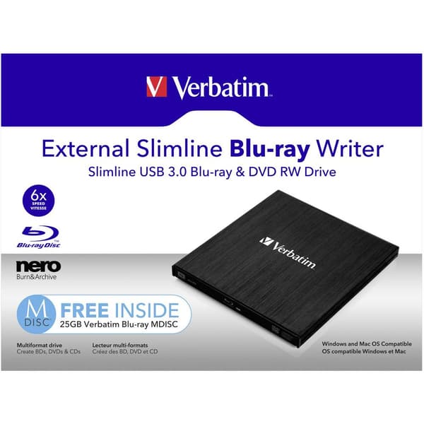 Verbatim Slimline Bluray-brännare extern Box USB 3.2 Gen 1 Svart