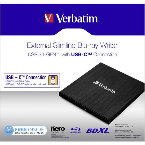Verbatim External Slimline Bluray-brännare extern Box Svart