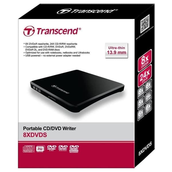Extern DVD-brännare - Transcend - TS8XDVDS-K - USB - Svart - Kompatibel med CD/DVD