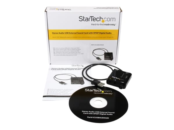 StarTech.com USB Sound Card w/ SPDIF Digital Audio & Stereo Mic - External Sound Card for Laptop or PC - SPDIF Output (ICUSBAUDIO2D) - Ljudkort - 24-