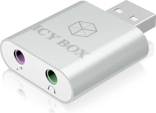 ICY BOX Adapter USB2.0 -&gt; Hörlurar ICY BOX IB-AC527,-&gt;Hörlurar/Mikrofon.