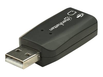 Manhattan USB-A Sound Adapter, USB-A to 3.5mm Mic-in and Audio-Out ports, 480 Mbps (USB 2.0), supports 3D and virtual 5.1 surround sound, Hi-Speed US