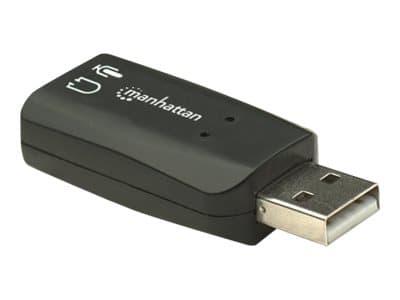 Manhattan USB-A Sound Adapter, USB-A to 3.5mm Mic-in and Audio-Out ports, 480 Mbps (USB 2.0), supports 3D and virtual 5.1 surround sound, Hi-Speed US