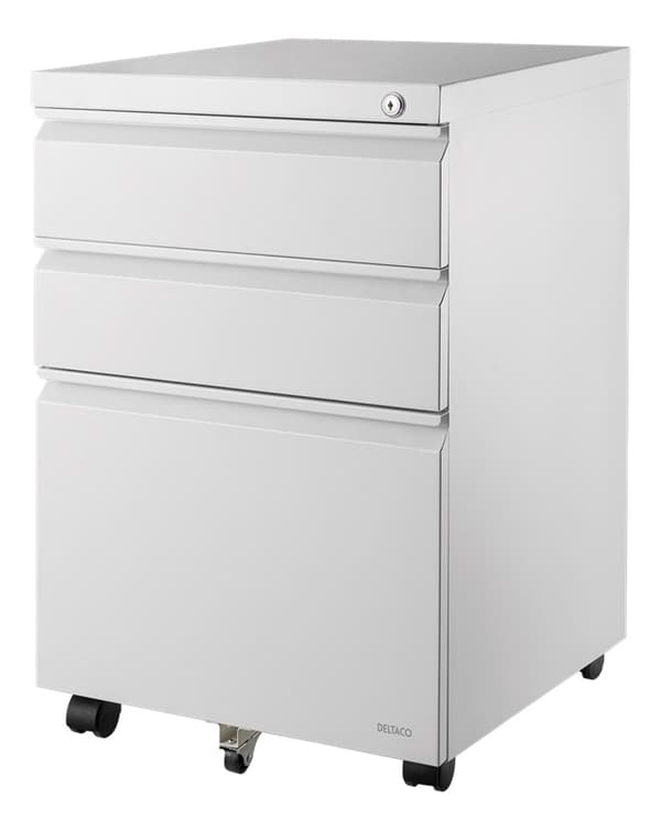 DELTACO Office, Cabinet on wheels with lock, 3 drawers, white