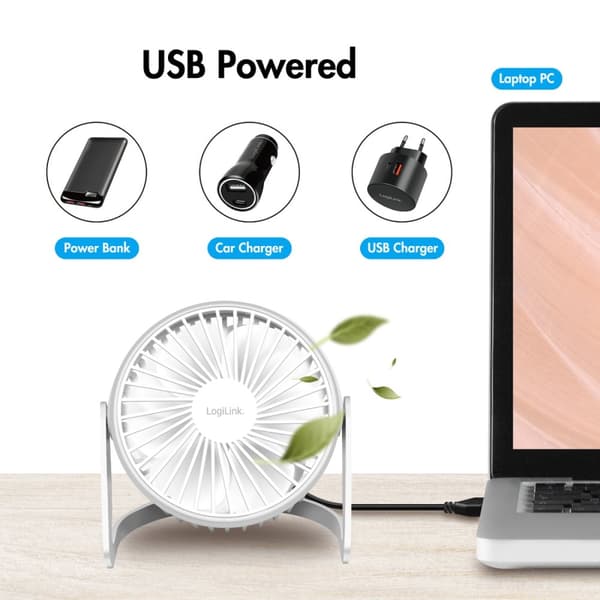 LogiLink USB-tuuletin Ø12,7 cm Valkoinen