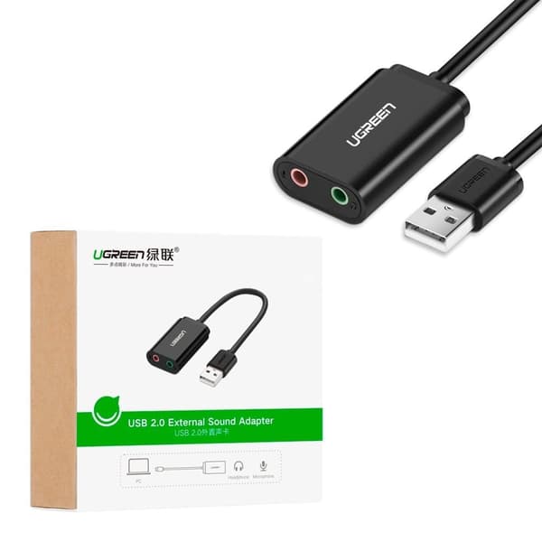 Ugreen ekstern musikklydkortadapter USB - 3,5 mm minikontakt 15 cm svart (30724)