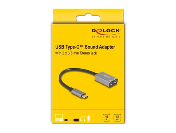 Delock - USB-C til hodetelefons-jakkadapter - 24 pin USB-C hann til mini-phone stereo 3.5 mm, monominijakk hunn - 14.5 cm - grå