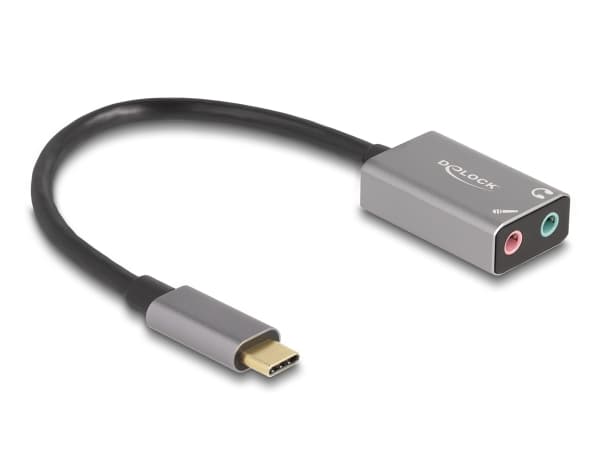 Delock - USB-C til hodetelefons-jakkadapter - 24 pin USB-C hann til mini-phone stereo 3.5 mm, monominijakk hunn - 14.5 cm - grå