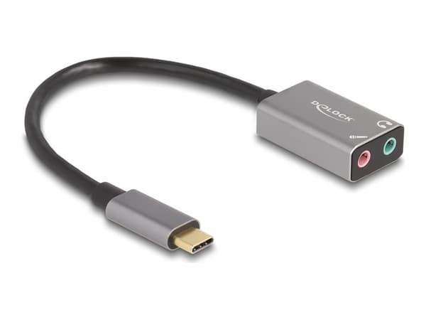 Delock - USB-C til hodetelefons-jakkadapter - 24 pin USB-C hann til mini-phone stereo 3.5 mm, monominijakk hunn - 14.5 cm - grå
