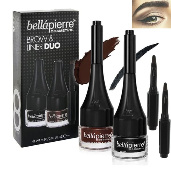 Bellapierre Brow & Liner Duo Set-Eyegel Liner Jet Black and Stayput Brow Gel Chestnut
