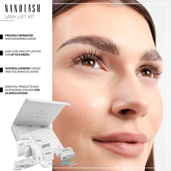 Lash lift og laminations kit Nanolash - professionelt øjenvippeløftningskit, DIY kit til øjenvippeløft derhjemme og i salonen, DIY øjenvippelaminering