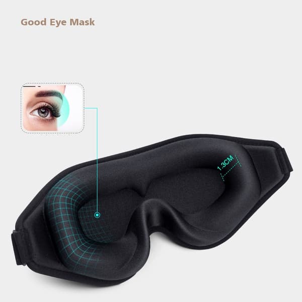 INF 3D Sleep Mask silmämaski lentomatkoille, nukkumiseen ja päiväunille Musta