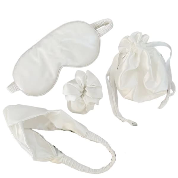 Mörkläggningssömnmask Ögonmaskset med förvaringstygpåse Hårögla pannband Vit