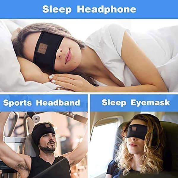 Nattmask, sömnmask, Bluetooth-huvudband, presenter för sömnhörlurar, perfekt för sporter, sidosovare, resor (svart)