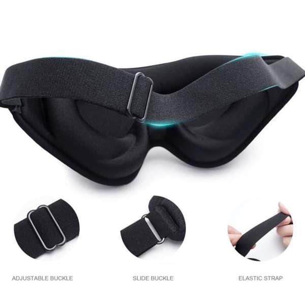 TD® nattmask, sömn, resor med elastiskt pannband, ögonlapp för sömn - svart flygplansvila Långresa med bussögonskydd