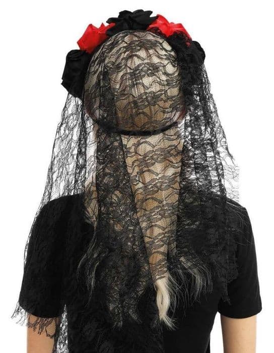 P'TIT Clown re23574 - Mask Day of the Dead med blommor och slöja
