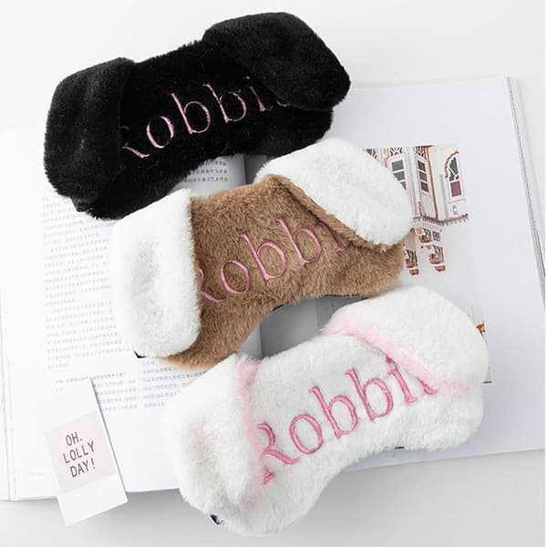 INF Svart Broderad Sovmask med Långa Öron