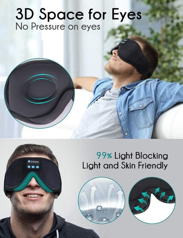 Lollanda Sleep Headphones – Bluetooth Høretelefoner i Pandebånd & Øjenmaske, Trådløs Stereomusik til Søvn og Afslapning