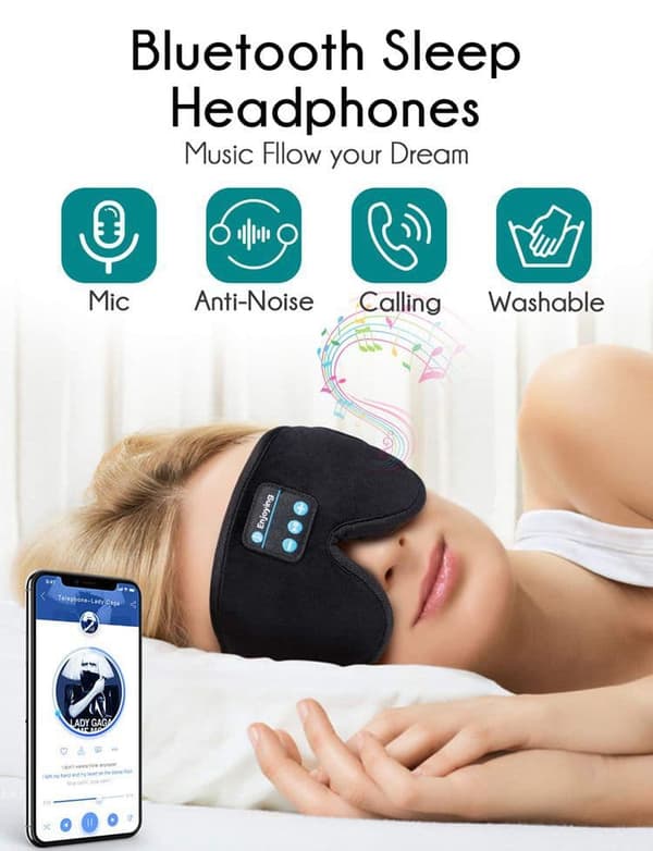 Lollanda Sleep Headphones – Bluetooth Høretelefoner i Pandebånd & Øjenmaske, Trådløs Stereomusik til Søvn og Afslapning