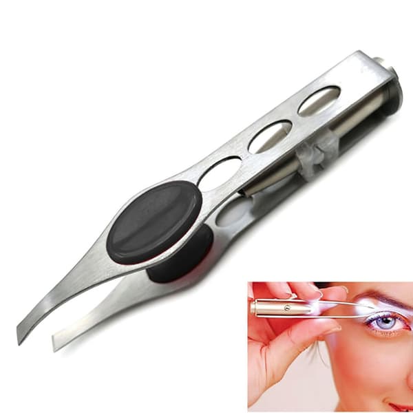 Eyebrow Tweezers Sharp Facial Hair Remover with LED Lamp